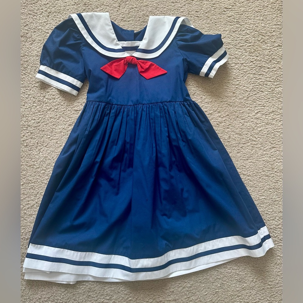 Navy Blue Sailor Dress with Red Bow